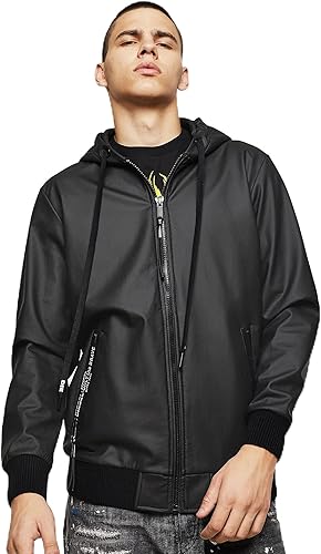 DIESEL ディーゼル 異素材切替 ダウンジャケット パーカー ブラック DIESEL ディーゼル 異素材切替パーカー ジップアップ中綿 フード